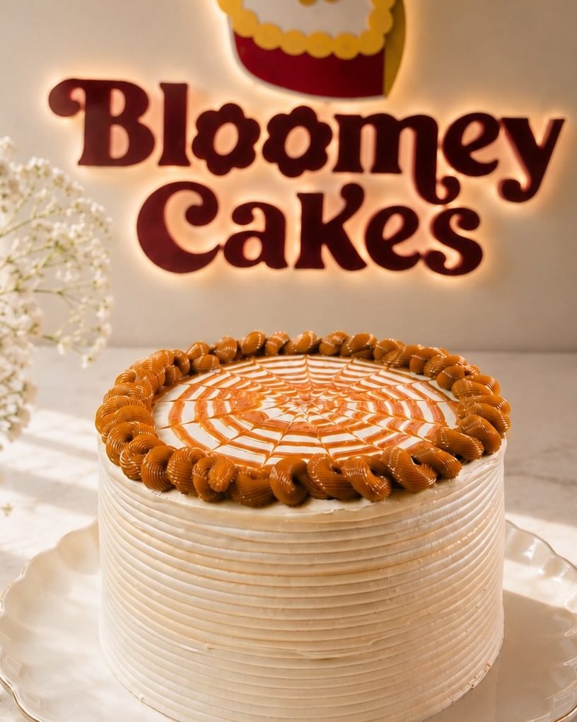Pastel decorado con espiral de dulce de leche y galletas